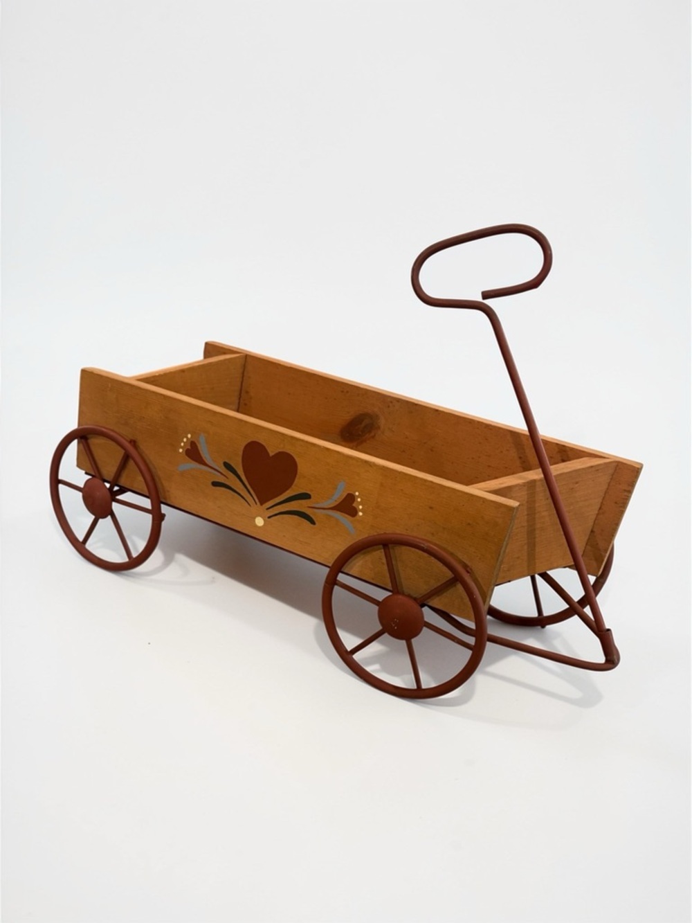Vintage HOMCO Wood Wagon Wall Pocket Decor W/ Painted Heart Kitchen Mail Shelf - Picture 2 of 11